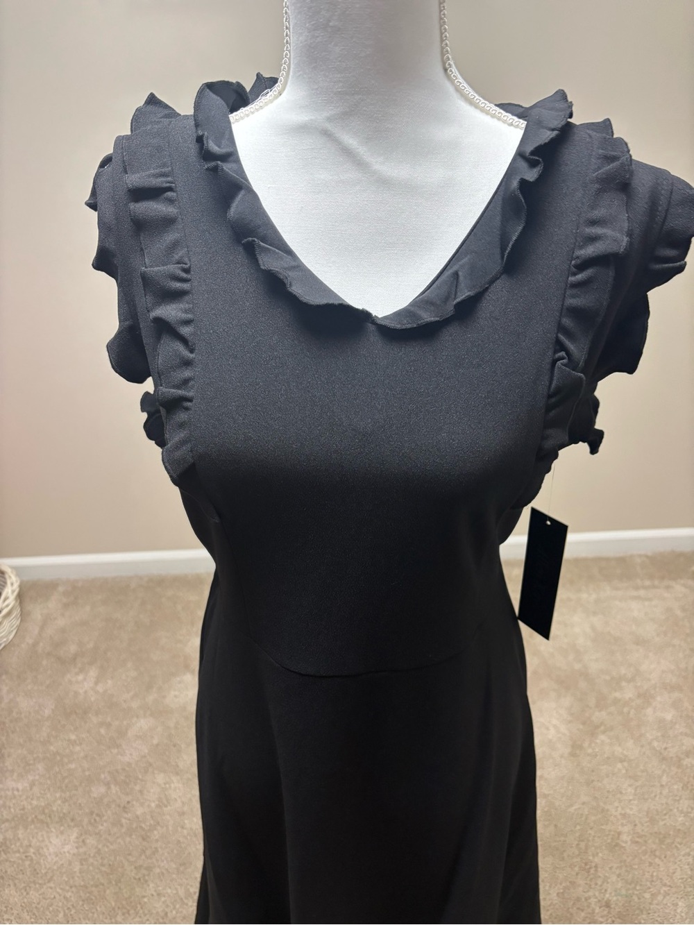 Black Ruffle-Trim Midi Dress for Women